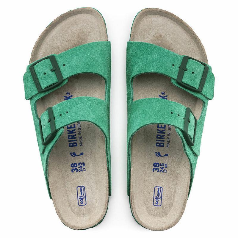 Birkenstock Soft Footbed Ruskind Læder Arizona Dame Grøn | DK 85YXF